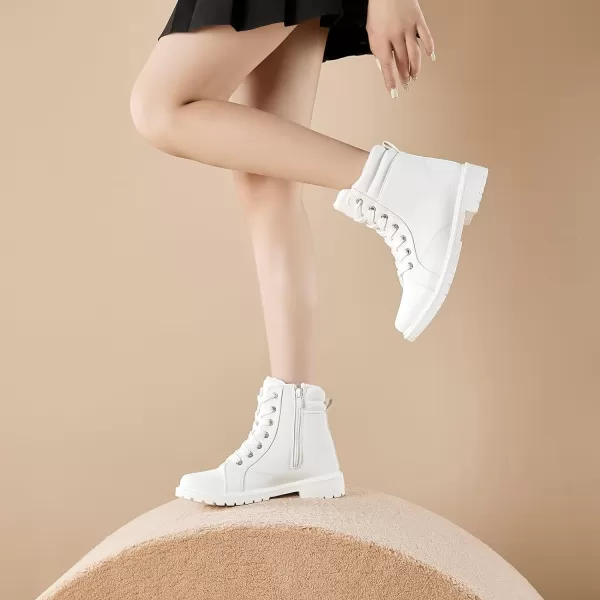 hash bubbie Women's Waterproof Ankle Boots Non Slip Combat Boots Black Fuzzy Winter Boots White Lace up Snow Boots for women Fall Boots with Zipper