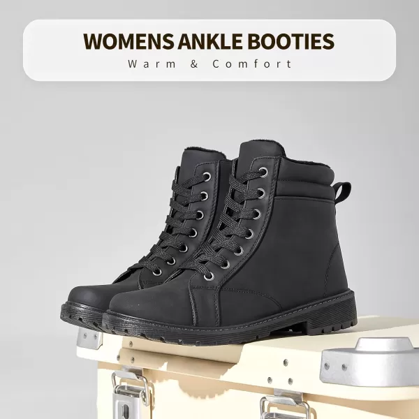 hash bubbie Women's Waterproof Ankle Boots Non Slip Combat Boots Black Fuzzy Winter Boots White Lace up Snow Boots for women Fall Boots with Zipper