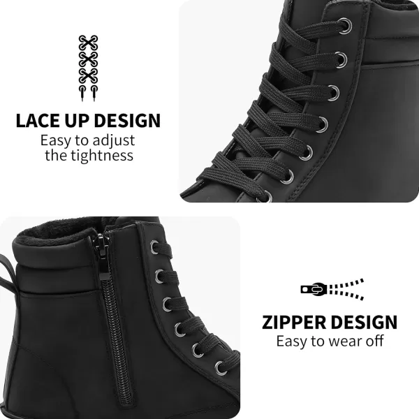 hash bubbie Women's Waterproof Ankle Boots Non Slip Combat Boots Black Fuzzy Winter Boots White Lace up Snow Boots for women Fall Boots with Zipper
