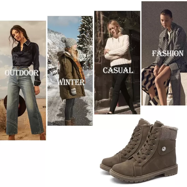 hash bubbie Women's Waterproof Ankle Boots Non Slip Combat Boots Black Fuzzy Winter Boots White Lace up Snow Boots for women Fall Boots with Zipper