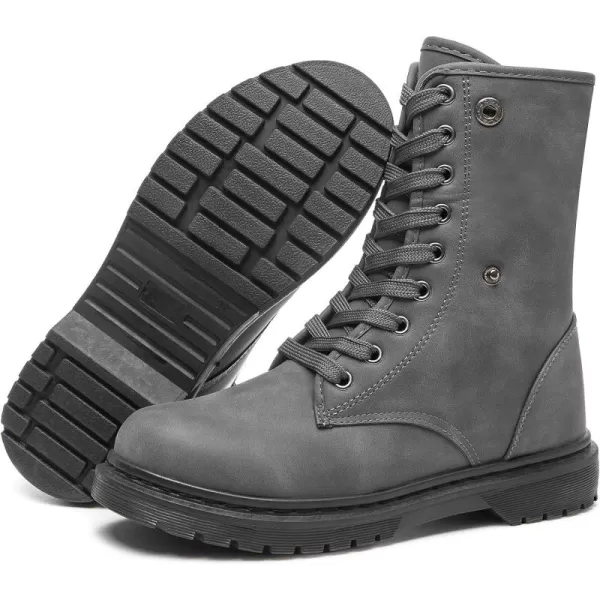 TUOPIN Women Fashion Ankle Boots, PU Lace-up Women's Combat Boots, Fleecing Warm Comfort Chelsea Anti-slip Womens Ankle Boots