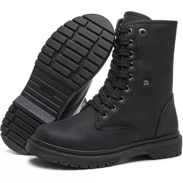 TUOPIN Women Fashion Ankle Boots, PU Lace-up Women's Combat Boots, Fleecing Warm Comfort Chelsea Anti-slip Womens Ankle Boots
