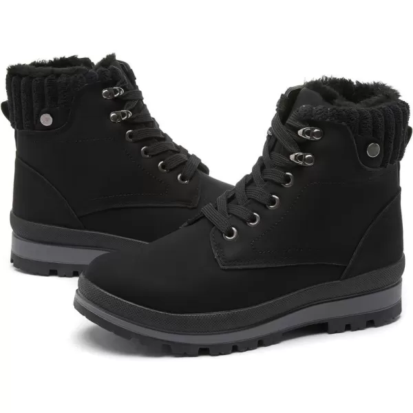 hash bubbie Women's Combat Boots Black Platform Boots Non Slip Waterproof Ankle Boots Fall Winter Hiking Boots White Fuzzy Snow Boots for women with Zipper