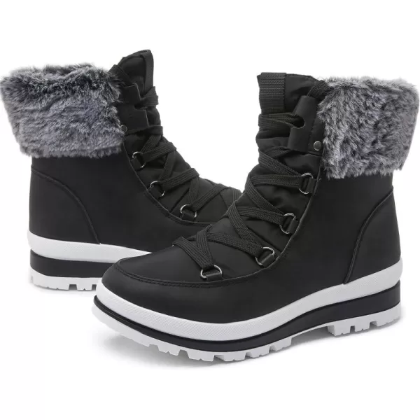 hash bubbie Women's Fuzzy Mid-Calf Boots Lace up Snow Boots for women Non Slip Combat Boots Black Winter Boots White Combat Boots