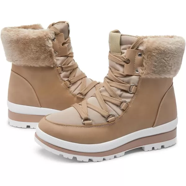 hash bubbie Women's Fuzzy Mid-Calf Boots Lace up Snow Boots for women Non Slip Combat Boots Black Winter Boots White Combat Boots