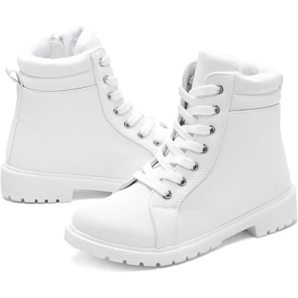 hash bubbie Women's Waterproof Ankle Boots Non Slip Combat Boots Black Fuzzy Winter Boots White Lace up Snow Boots for women Fall Boots with Zipper