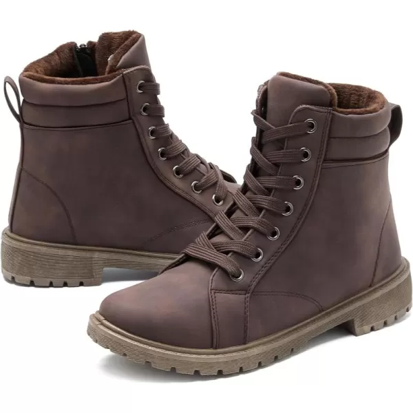 hash bubbie Women's Waterproof Ankle Boots Non Slip Combat Boots Black Fuzzy Winter Boots White Lace up Snow Boots for women Fall Boots with Zipper