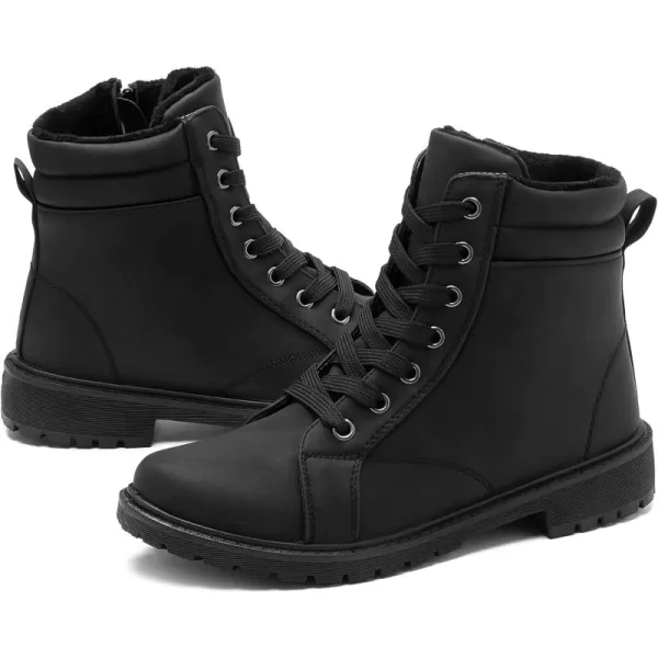 hash bubbie Women's Waterproof Ankle Boots Non Slip Combat Boots Black Fuzzy Winter Boots White Lace up Snow Boots for women Fall Boots with Zipper