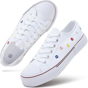 imagehash bubbie White Sneakers for Women Low Top Canvas Shoes Womens Canvas Sneakers Womens Fashion Sneakers Slip on Casual Tennis ShoesWhite Embroidery