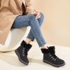 imagehash bubbie Womens Winter Boots Ankle Booties for Women Warm Fuzzy Boots Lace up PU Leather Snow Boots with ZipperBlack