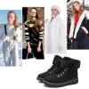 imagehash bubbie Womens Winter Boots Ankle Booties for Women Warm Fuzzy Boots Lace up PU Leather Snow Boots with ZipperBlack