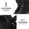 imagehash bubbie Womens Winter Boots Ankle Booties for Women Warm Fuzzy Boots Lace up PU Leather Snow Boots with ZipperBlack