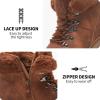 imagehash bubbie Womens Winter Boots Ankle Booties for Women Warm Fuzzy Boots Lace up PU Leather Snow Boots with ZipperBrown