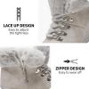 imagehash bubbie Womens Winter Boots Ankle Booties for Women Warm Fuzzy Boots Lace up PU Leather Snow Boots with ZipperLight Grey