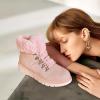 imagehash bubbie Womens Winter Boots Ankle Booties for Women Warm Fuzzy Boots Lace up PU Leather Snow Boots with ZipperPink