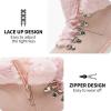 imagehash bubbie Womens Winter Boots Ankle Booties for Women Warm Fuzzy Boots Lace up PU Leather Snow Boots with ZipperPink