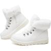 imagehash bubbie Womens Winter Boots Ankle Booties for Women Warm Fuzzy Boots Lace up PU Leather Snow Boots with ZipperWhite