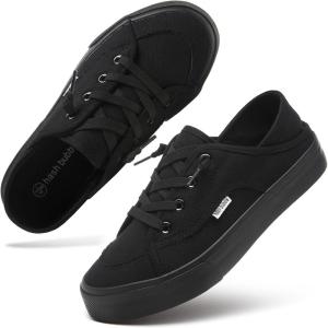 imagehash bubbie Womens Slip on Shoes Canvas Shoes Non Slip Fashion Sneakers for Women Low Top LoafersFull Black
