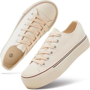 imagehash bubbie Platform Sneakers for Women White Platform Shoes Low Top Tennis Shoes Non Slip Black Fashion Canvas SneakersBeige