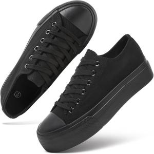 imagehash bubbie Platform Sneakers for Women White Platform Shoes Low Top Tennis Shoes Non Slip Black Fashion Canvas SneakersFull Black