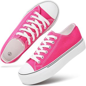imagehash bubbie Platform Sneakers for Women White Platform Shoes Low Top Tennis Shoes Non Slip Black Fashion Canvas SneakersRose Red