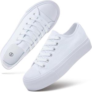 imagehash bubbie Platform Sneakers for Women White Platform Shoes Low Top Tennis Shoes Non Slip Black Fashion Canvas SneakersWhite Mono