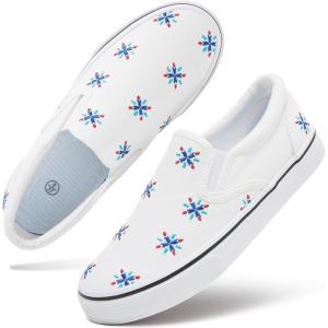imageWomens Slip on Shoes Canvas Sneakers Loafers Non Slip Shoes Low Top Casual ShoesWhiteblue