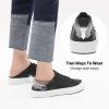 imageWomens Slip on Shoes PU Leather Slip on Sneaker Fashion White Tennis Shoes Low Top Black Casual ShoesBlack