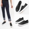 imageWomens Slip on Shoes PU Leather Slip on Sneaker Fashion White Tennis Shoes Low Top Black Casual ShoesBlack