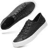 imageWomens Slip on Shoes PU Leather Slip on Sneaker Fashion White Tennis Shoes Low Top Black Casual ShoesBlack