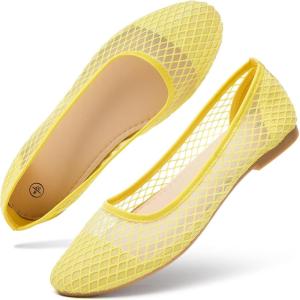 imagehash bubbie Womens Flats Shoes Ballet Flats Womens Knit Mesh Washable Dress Shoes Comfortable Slip on Loafers for Women Breathable Business Casual ShoesYellow