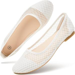 imagehash bubbie Womens Flats Shoes Ballet Flats Womens Knit Mesh Washable Dress Shoes Comfortable Slip on Loafers for Women Breathable Business Casual ShoesWhite