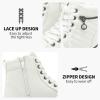 imagehash bubbie Womens High top Sneakers Lace up PU Leather Fashion Shoes Black Boots Fuzzy Ankle Booties with ZipperWhite