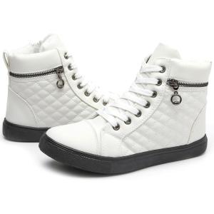 imagehash bubbie Womens High top Sneakers Lace up PU Leather Fashion Shoes Black Boots Fuzzy Ankle Booties with ZipperWhite