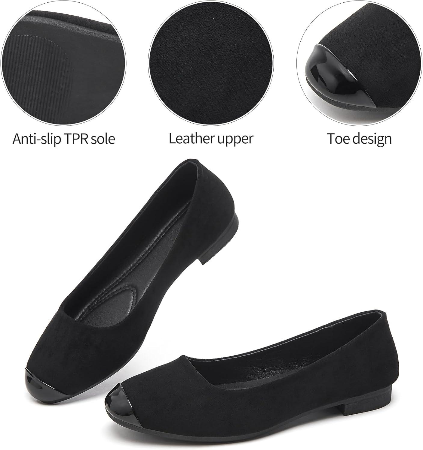 imagehash bubbie Womens Flats Shoes Ballet Flats Womens Round Toe Memory Foam Comfortable Dress Shoes Faux Suede Slip on Loafers for WomenBlack
