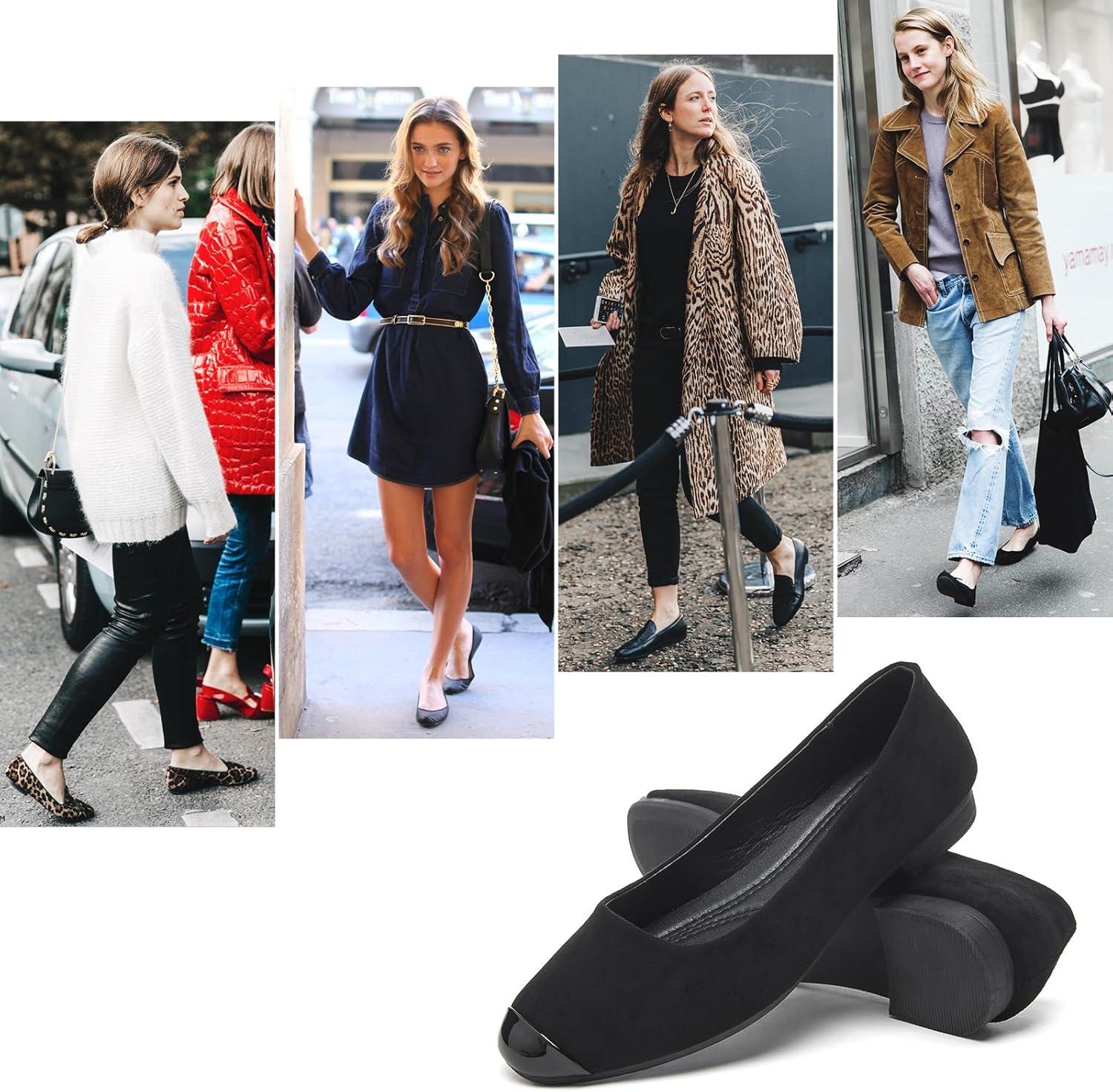 imagehash bubbie Womens Flats Shoes Ballet Flats Womens Round Toe Memory Foam Comfortable Dress Shoes Faux Suede Slip on Loafers for WomenBlack