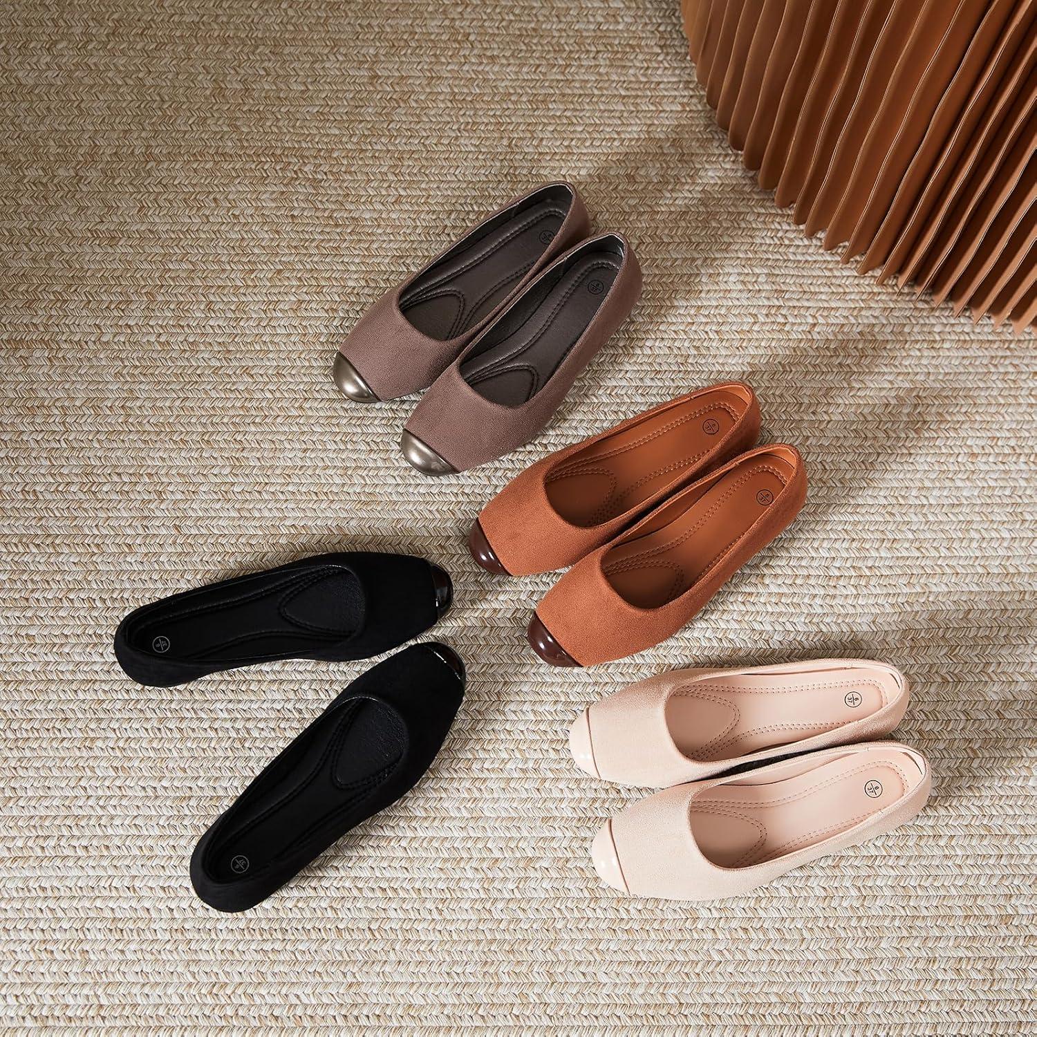 imagehash bubbie Womens Flats Shoes Ballet Flats Womens Round Toe Memory Foam Comfortable Dress Shoes Faux Suede Slip on Loafers for WomenBlack