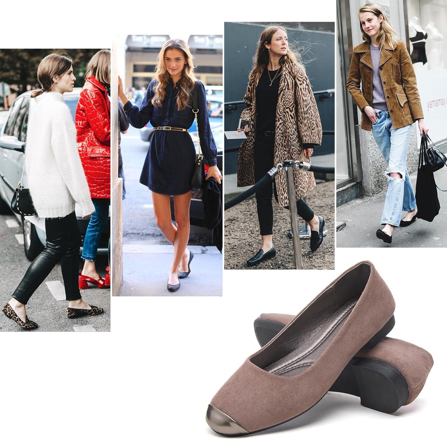 imagehash bubbie Womens Flats Shoes Ballet Flats Womens Round Toe Memory Foam Comfortable Dress Shoes Faux Suede Slip on Loafers for WomenCoffee Grey