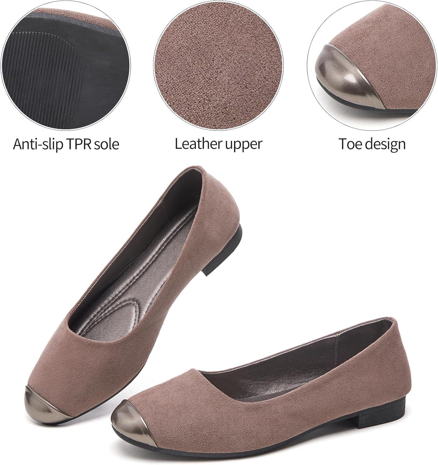 imagehash bubbie Womens Flats Shoes Ballet Flats Womens Round Toe Memory Foam Comfortable Dress Shoes Faux Suede Slip on Loafers for WomenCoffee Grey