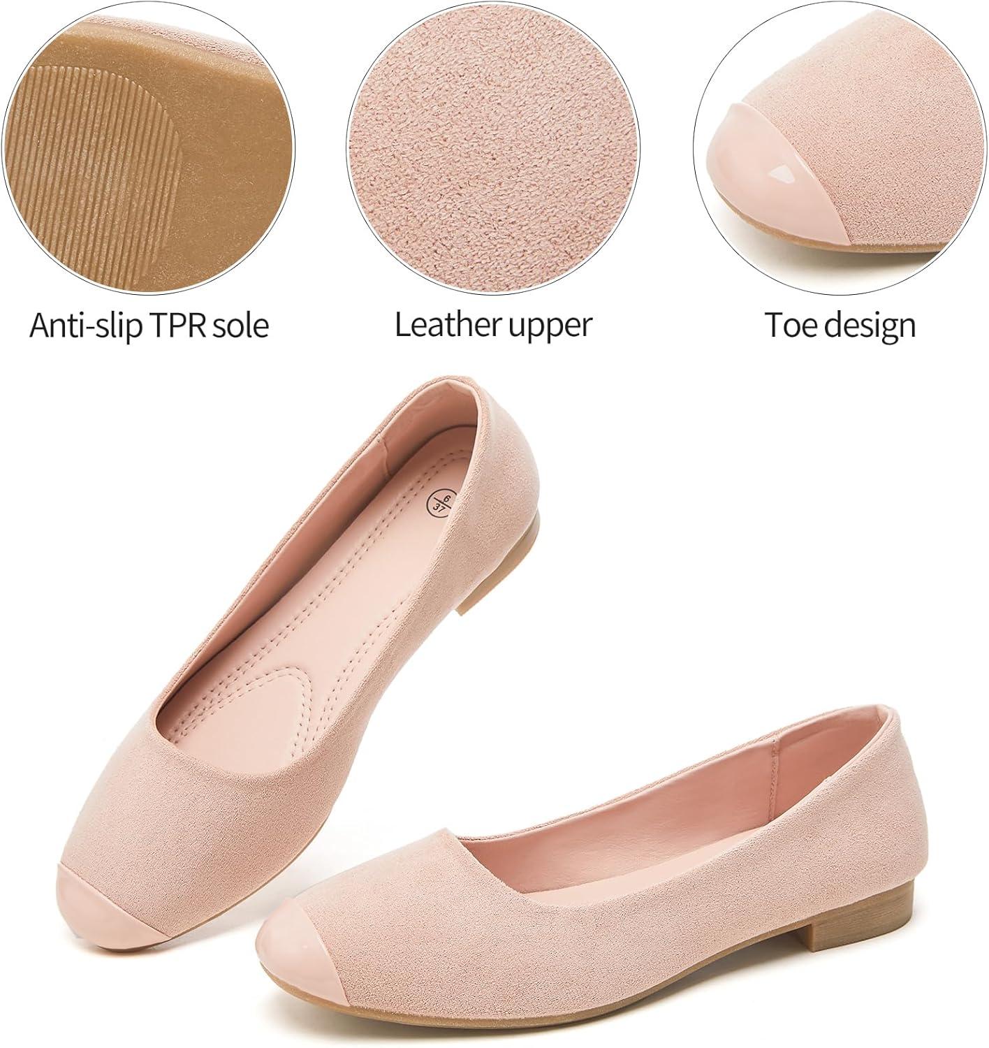 imagehash bubbie Womens Flats Shoes Ballet Flats Womens Round Toe Memory Foam Comfortable Dress Shoes Faux Suede Slip on Loafers for WomenNude Pink
