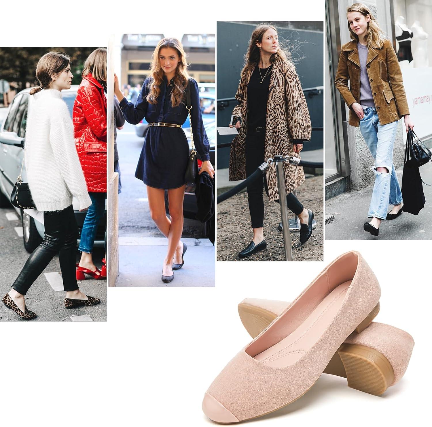 imagehash bubbie Womens Flats Shoes Ballet Flats Womens Round Toe Memory Foam Comfortable Dress Shoes Faux Suede Slip on Loafers for WomenNude Pink