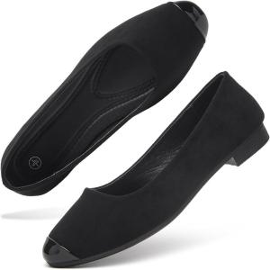 imagehash bubbie Womens Flats Shoes Ballet Flats Womens Round Toe Memory Foam Comfortable Dress Shoes Faux Suede Slip on Loafers for WomenBlack