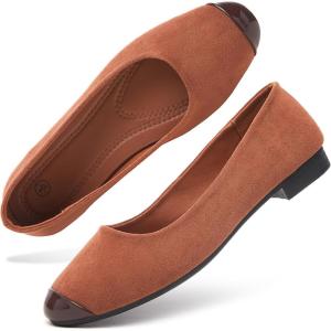 imagehash bubbie Womens Flats Shoes Ballet Flats Womens Round Toe Memory Foam Comfortable Dress Shoes Faux Suede Slip on Loafers for WomenBrown