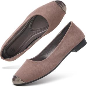 imagehash bubbie Womens Flats Shoes Ballet Flats Womens Round Toe Memory Foam Comfortable Dress Shoes Faux Suede Slip on Loafers for WomenCoffee Grey