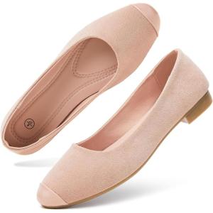 imagehash bubbie Womens Flats Shoes Ballet Flats Womens Round Toe Memory Foam Comfortable Dress Shoes Faux Suede Slip on Loafers for WomenNude Pink