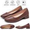 imagehash bubbie Womens Loafers Slip on Shoes Chunky Low Block Heels Closed Toe Pumps Shoes Office Shoes Ladies Elegant Wedding Dress ShoesBrown