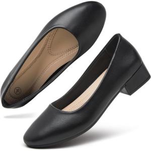 imagehash bubbie Womens Loafers Slip on Shoes Chunky Low Block Heels Closed Toe Pumps Shoes Office Shoes Ladies Elegant Wedding Dress ShoesBlack
