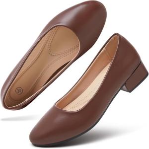 imagehash bubbie Womens Loafers Slip on Shoes Chunky Low Block Heels Closed Toe Pumps Shoes Office Shoes Ladies Elegant Wedding Dress ShoesBrown