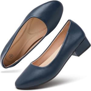 imagehash bubbie Womens Loafers Slip on Shoes Chunky Low Block Heels Closed Toe Pumps Shoes Office Shoes Ladies Elegant Wedding Dress ShoesNavy