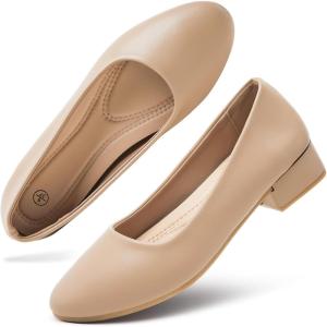 imagehash bubbie Womens Loafers Slip on Shoes Chunky Low Block Heels Closed Toe Pumps Shoes Office Shoes Ladies Elegant Wedding Dress ShoesNude